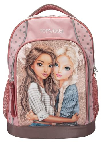 Depesche 14009 TOPModel Dots - Schulrucksack in Rosa, mit Model Motiv, Punkte-Muster und Glitzer, Schultasche mit verstellbaren Trägern