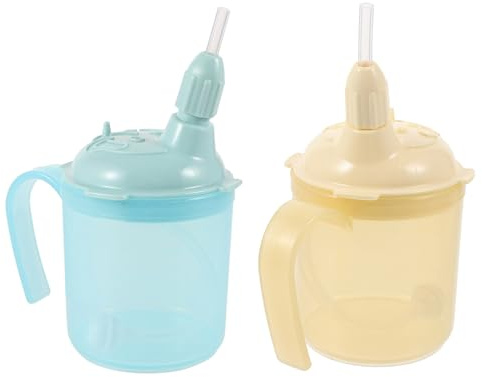 DOITOOL Nursing Straw Cup for Elderly and Disabled Adults 2pcs 300ml Liquid Food Drinking Beaker with Lid No-spill Spill-proof Sippy Cup for Bedridden Patient Care