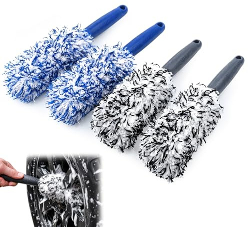 Hounyou 4 Pcs Alloy Wheel Brush Set with Long Handle, Car Wheel Cleaning Brush Kit for Effective Wheel Care