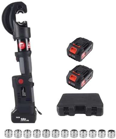 Pressatrice Idraulica a Batteria 12T, Crimpatrice Elettrica 18V Cavi 16-400mm², Pinza Tubo PEX Multistrato con Schermo LED Digitale, Doppia Batteria Alimentazione