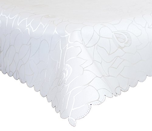 Damast Tischdecke 130x220cm Tischtuch Tischwäsche Tafeltuch Jacquard Oval Silver (Weiß)