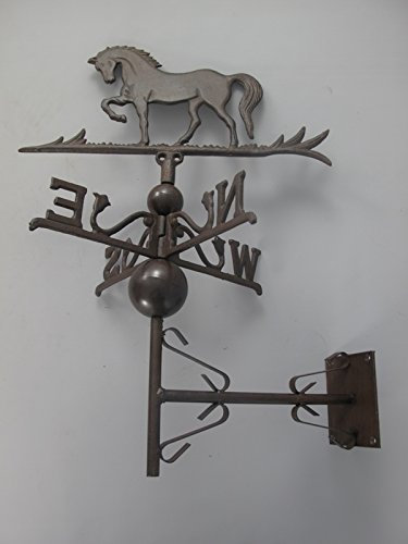 Clever-Deko Wetterfahne Pferd braun Wandmontage Windfahne Windhahn Wetterfähnchen Schmiedeeisen Gusseisen Metall Windrichtungsanzeiger Gestüt Reiter Stall