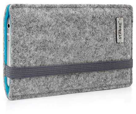 Stilbag maßgeschneiderte Handyhülle FINN - Anfertigung für Smartphones mit Case möglich | Farbe: hellgrau-azur | Smartphone-Tasche aus Filz | Handy Schutzhülle | Handytasche Made in Germany
