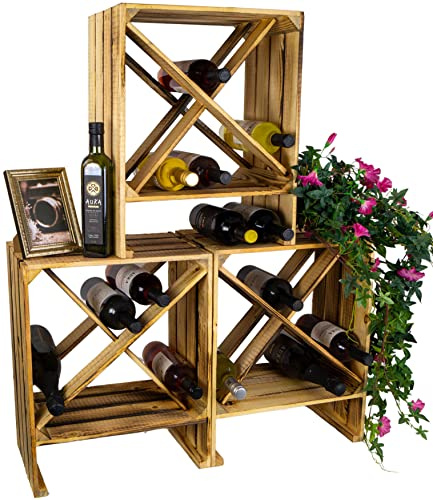 Kistenkolli Altes Land Flammad vinhylla X mått 50 x 40 x 27 cm flaskhylla äppellåda/vinlåda (set om 3)