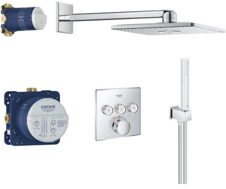 GROHE Grohtherm SmartControl - Duschsystem-Set inkl. Unterputz-Thermostat (einfache Montage, Wellness-Duscherlebnis, intuitive Bedienung), eckig, chrom, 34706000
