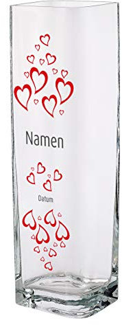 Leonardo formschöne Leonardo Vase zur Hochzeit - Herzchen - mit Namen und Hochzeitsdatum