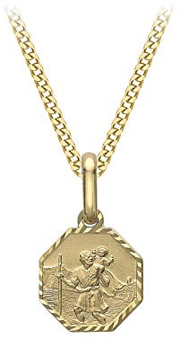Carissima Gold Women's 9 ct Yellow Gold Diamond Cut and Satin St Christopher Pendant on 9 ct Yellow Gold 0.4 mm Diamond Cut Curb Chain Necklace of Length 46 cm/18 Inch