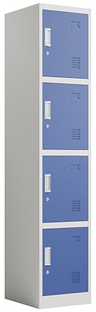 Racking Solutions. Single Door Metal Storage Lockers, Blue & Grey Steel Lockable Unit, Staff Gym School Changing 1850mm H x 380mm W x 450mm D (4 Door Locker)