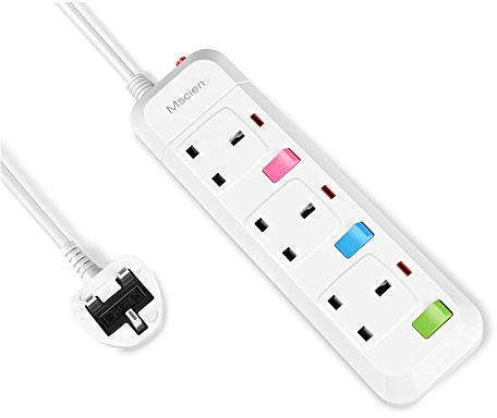 Mscien 3M Extension Lead Surge Protection 3 Way Individually Switched Power Strip With 3 Meter Extension Cord 2500W/10A（3 Gang-3M Cord