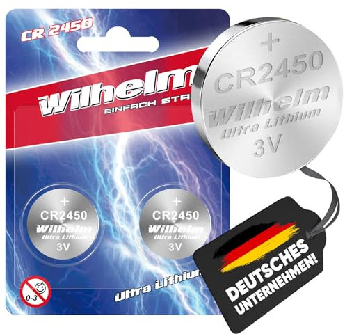 Wilhelm CR2450 - Pilas de botón de litio CR2450 (2 unidades, CR2450, 3 V, 600 mAh, diámetro de 24,5 x 5,0 mm)