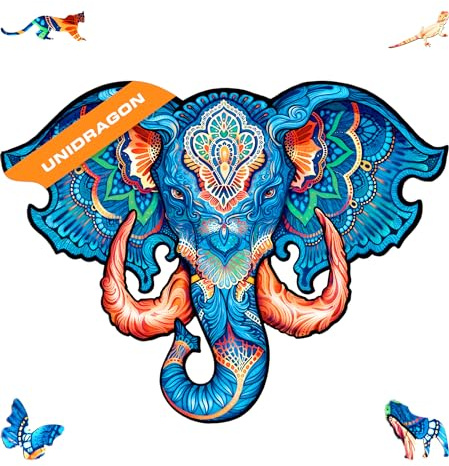 UNIDRAGON Original Holzpuzzle — Ewiger Elefant, 194 Teile, Mittel — 13 x 10 Zoll (34 x 26 cm) Schöne Geschenkverpackung, Einzigartige Form Erwachsene und