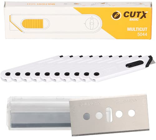 10er SET CUTX MULTICUT X5044 + 20 Ersatzklingen Cuttermesser Sicherheitsmesser Kartonmesser Cutter mit autom. Klingenrückzug