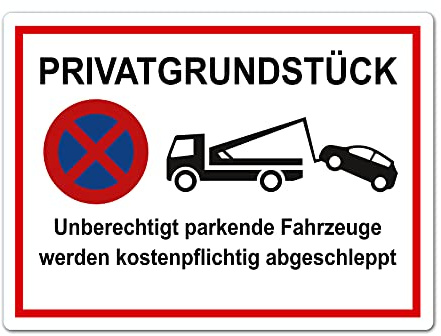 STROBO XXL Privatgrundstück Unberechtigt parkende Fahrzeuge werden kostenpflichtig abgeschleppt Hinweisschild | Stabile 5mm Hartschaumplatte als 40x30cm Schild mit UV-Schutz für den Außenbereich