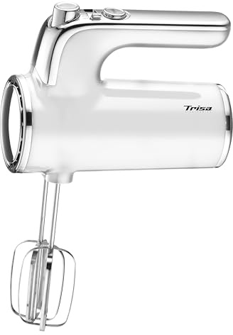 Trisa Diners Edition Handmixer 400W, Retro-Design mit Soft-Start, Weiss | 5 Geschwindigkeiten, Turbo-Modus, Inkl. Edelstahl Knethaken & Rührbesen, Chrom-Details, Ergo-Griff