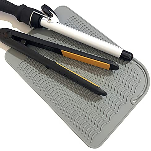Lessmon Large Heat Resistant Mat for Hair Styling Tools, 11 x 7.5 in, Grey | Protects Surfaces from High Heat, Non-Slip Silicone Base, Fits Curling Irons & Flat Irons, Easy to Clean, Portable for Travel
