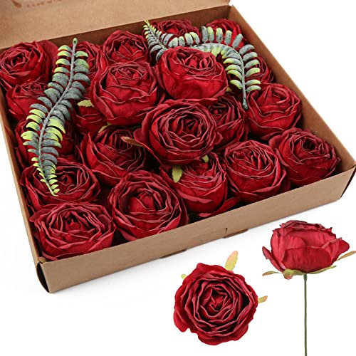 Rote Seidenrosen, 25 Stück, Seidenblumenköpfe, künstliche Blumen zur Dekoration, rote künstliche Blumenköpfe, getrocknete Blumenstrauß für Hochzeit, rote Wandblumen, Dekorationen (rot)