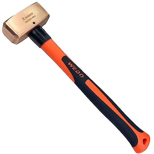 WEDO Fäustel, Kupferhammer,Vorschlaghammer mit Fiberglasstiel,2000g,Länge 400mm,Abbruchhammer,Schlosser-Hammer,Kopf geschmiedet,Ingenieurhammer Einsatz bei Präzisionsabbrucharbeiten,Stemmhammer
