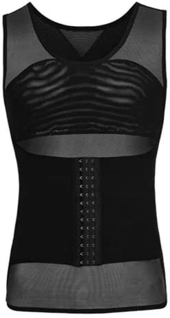 RCBHSD Zip Up Men´s Chest Compression Shirt zum Verstecken von Gynäkomastie Moobs Trimmer Taillenmieder elastische Formung (Color:黑色,Size:XXL)