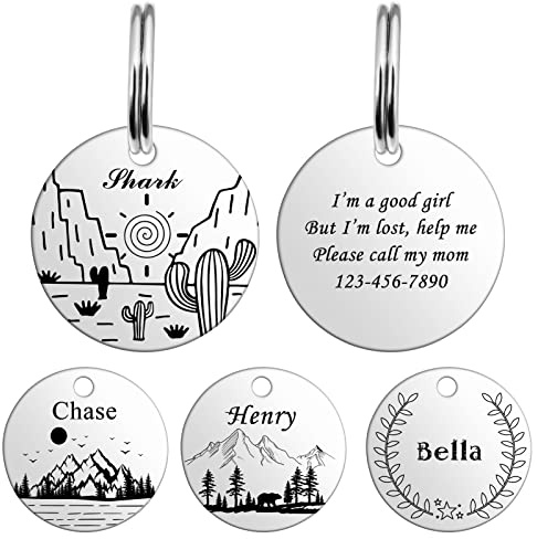 HooAMI Hundemarke mit Gravur,Runden Hundemarke Personalisiert Dog Tag mit Gravur Namensschilder Adressanhänger Hund für Hunde und Katzen (Silber, M)