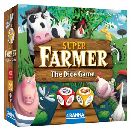 Granna - Superfarmer The Dice Game - Party-Familienspiel, Knochenversion, Kultiges Spiel der Neuen Anmutung, Bunte Knochen, Schnelles Spiel und Viel Lachen, Trainiert Geschicklichkeit und