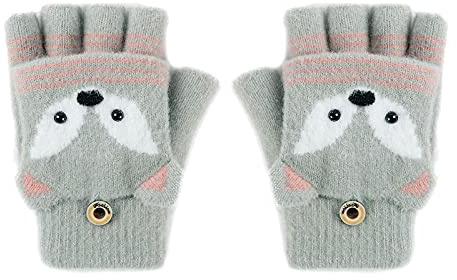 Guanti a mezze dita con chiusura a scatto per bambini unisex, in stile cartone animato, in morbido peluche, guanti invernali caldi e amichevoli per la pelle, guanti da polso carini con bottoni per