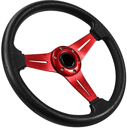 Acclcors Universal Racing Steering Wheel, Drifting Steering Wheel, Gaming Steering Wheel, 13.6 Inches, 6 Screws Grip Vinyl Leather with Horn Button for Racing, Rally, Motorsport, Car Simulation (Red)