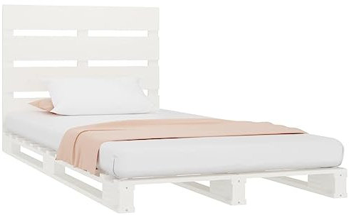 vidaXL Massivholzbett Bett Holzbett Bettrahmen Einzelbett Bettgestell Palettenbett Schlafzimmerbett Palettenmöbel Weiß 90x200cm Kiefer