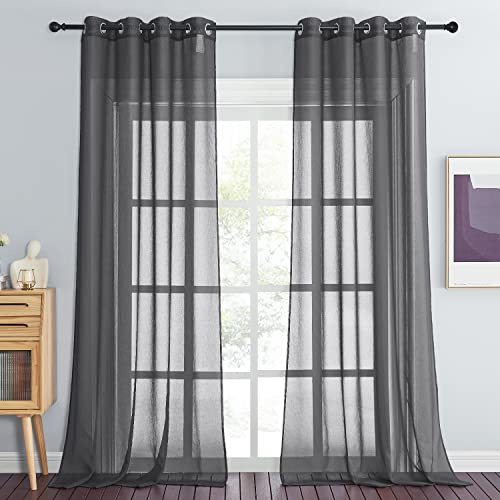 PONY DANCE Stores Gardinen mit Ösen Vorhang Transparent Wohnzimmer | Dunkelgrau,H245 x B140 cm,2er Set,Vorhang Durchsichtig für Schlafzimmer,Sheer Curtains Living Room,Sanfte Lichtfilterung