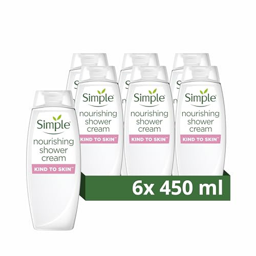 Simple Kind to Skin Nourishing Body Wash Shower Gel with vitamins and natural geranium oil for gentle skin care 450 ml, Pack of 6