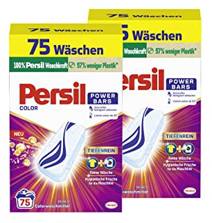 Persil Power Bars Color Waschmittel 150 WL (2 x 75 Waschladungen), vordosiertes Buntwaschmittel mit biologisch abbaubarem Schutzfilm, für reine Wäsche & hygienische Frische für die Maschine