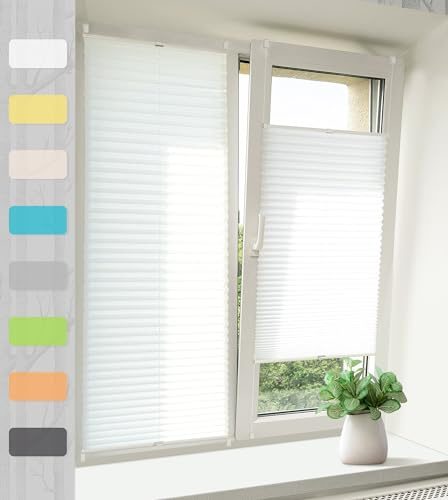 Plissee Klemmfix Ohne Bohren – weiß 85x100cm(BxH), Jalousie Lichtdurchlässig & Blickdicht, Sonnenschutz & Sichtschutz, Faltrollo Easyfix für Fenster & Tür