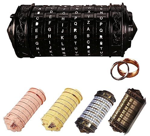 MINGZE Da Vinci Code, Zylinderschloss Box Mini Cryptex Retro Alphabet Sperren Valentinstag Freundin Freund Weihnachten Geburtstag Interessantes Kreatives Romantisches Geschenk（schwarz）