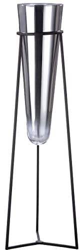 GILDE Vase XL mit Metallständer - silberfarbene Glasvase - schwarzer Metallständer - Gesamt Höhe 82 cm