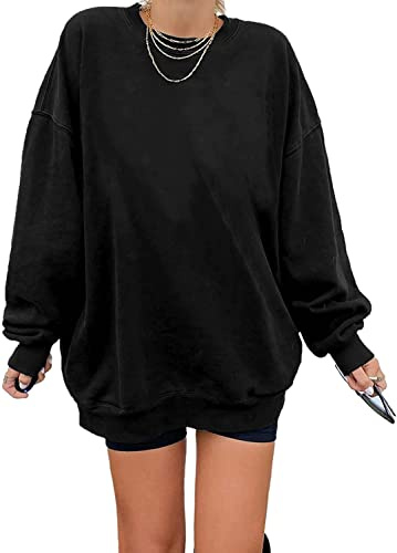 Tongmingyun Sweatshirt Damen Oversized Rundhals Pullover Ohne Kapuze | Langarm,Rundhals,Einfarbig,Casual,Loose Fit,Vintage,Teenager geeignet
