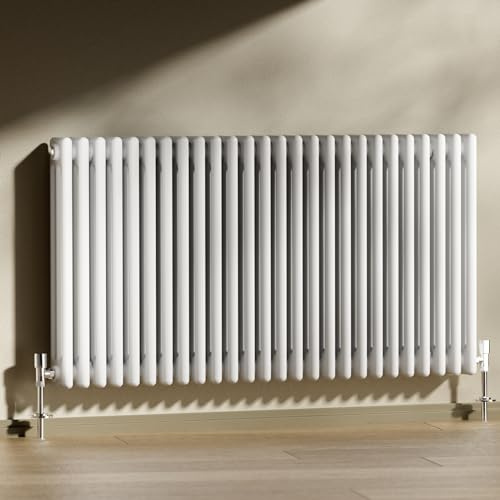Heilmetz Double Column Radiator 600 x 1190 mm White | Horizontal Design Radiator, 4256 BTU / 1247 W, G1/2 Connections, Cast Iron Style for UK Central Heating