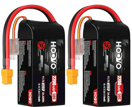 3S Lipo Akku 2200mAh 11,1V 50C SoftCase Kurzepack Batterie Lipo Battery mit XT60 Stecker RC Batterien HOOVO für 1:14 RC Auto LKW Heli Flugzeug Rock Crawler Airplane Helicopter (2 Stück)