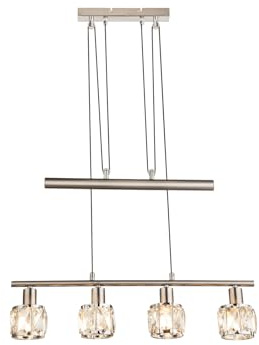 meineWunschleuchte Höhenverstellbare Balkenpendelleuchte mit vier Kristall Glasschirmen, Silber matt Breite 60cm