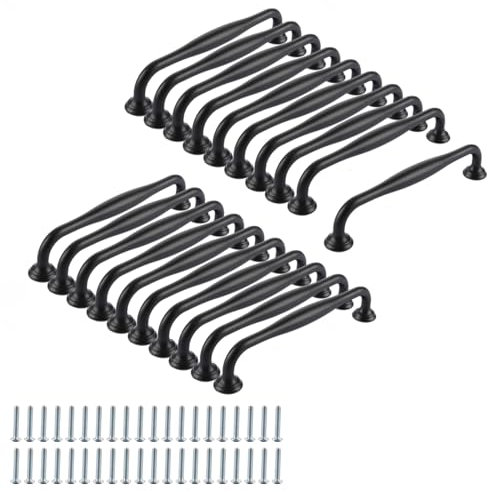 YAYODS 20 stycken skåphandtag svart – svarta möbelhandtag 128 mm hålavstånd – kökshandtag rostfritt stål med skruvar för kök, skåp, möbler, lådor