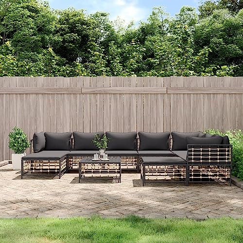 Tino Tech Garten-Lounge-Set mit Kissen Gartenmöbel Set Lounge Garnitur 10-TLG Gartenbank Gartensofa für Balkon und Terrasse Robust Komfort Look für Den Täglichen Anthrazit 72x72x66 cm