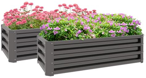 Outsunny Set of 2 Raised Garden Bed, Outdoor Planter Box with Galvanised Steel Frame for Growing Vegetables, Flowers and Herbs, 110 x 50 x 30 cm, Dark Grey