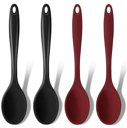 GEEKHOM Kochlöffel Silikon Lang 27,5cm - 4 Stück Set Silikon Löffel zum Kochen, Hitzebeständig Silikonlöffel Esslöffel Servierlöffel Rührlöffel - Alternative zu Kochlöffel Kunststoff, Plastiklöffel