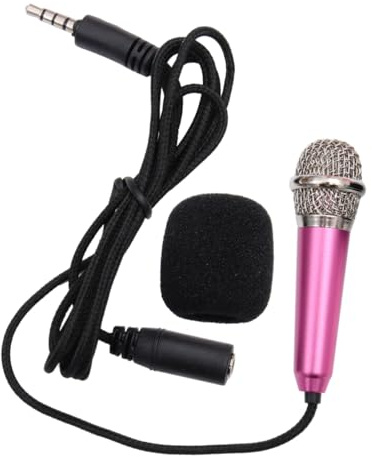 JOINPAYA Tragbares Kleiner Mikrofon Rosa mit 150cm Kabel für Handy | Aluminiumlegierung, für Chatten und Sprachaufnahme, Inklusive Ohrhörer Zufällige Farbe