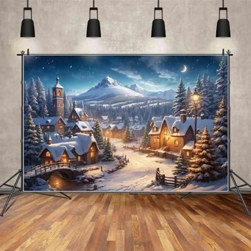 Kulisse Weihnachtsdorf Kiefernwald Hintergrund Haus Zuhause Schnee Berg Straße Fotoanruf Dekoration Schießen Requisite Gegenstände 210X150cm