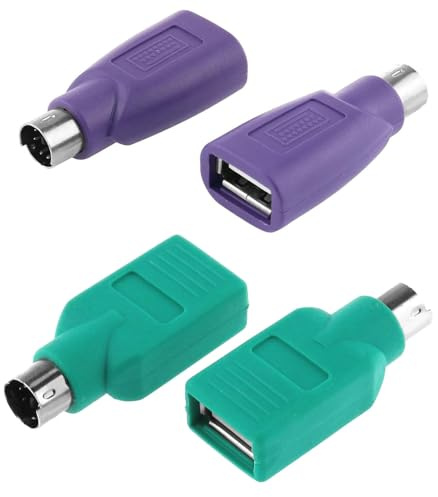 Kasoud 4 Pack Ps2 to USB A Adapter, Purple and Green, Keyboard and Mouse Adapter, Ps2 to USB Converter, Plug and Play, Stable Transmission, Compact and Portable, Durable Design
