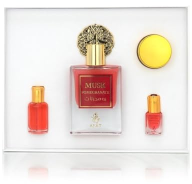 Ayat Perfumes – Estuche Prestige COMPLETO Musk Collection – Eau de Parfum 50 ml, almizcle 5 ml, aceites perfumados 12 ml y ungüento de 18 gr – Perfume Dubai (estuche de almizcle Pomegranate)