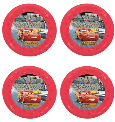 Procos - Plastic Plates 4 Pieces Reusable Party Tableware for Birthday or Theme Party, Cars and Vehicles