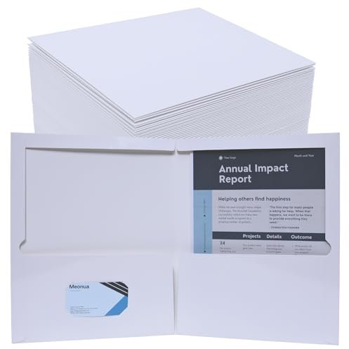 Zwei-Pocket-Ordner weiß glänzend laminiert Papier Ordner Briefgröße Ordner mit Taschen für 95 Blatt Box mit 95 Stück