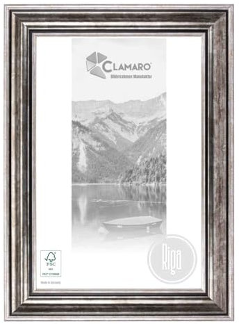 CLAMARO 'RIGA' Bilderrahmen Antik 35x45 Massivholz | Silber Antik | 68 mm breite Shabby Chic Vintage Barock Leiste | Holzrahmen inkl. Acrylglas, Rückwand, Metall Aufhänger