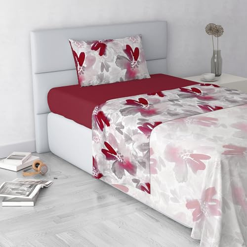 Set Lenzuola Letto Fashion, Made in Italy- Completo Letto in Morbida Microfibra, Lenzuolo Sotto con Angoli, Telo Sopra 150x270 e Federa con Patella Interna, Singolo, Passion