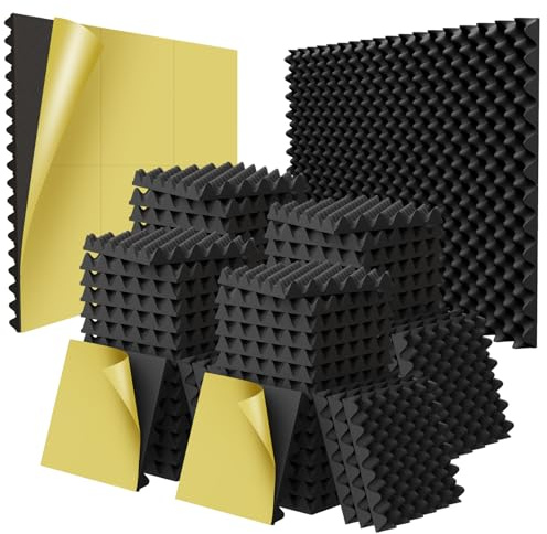 48 Pack 1.5X12X12 Acoustic Foam, Self Adhesive Sound Proof Egg Crate Foam(Most Soundproofing Design), Upgraded Sound Proof Foam Panels for Walls, Doors, Fire-Retardent Acoustic Panels,Made by WVOVW